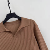 Tryesstore-Fall Fashion Classy Outfits Men Fall Outfits  Tryesstore-Fall Fashion Classy Outfits Men Fall Outfits  - Solid Chic Knit Shirt, Men's Casual Lapel Slightly Stretch V-Neck Pullover Sweater For Autumn Winter