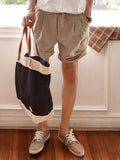 TRYESS-2024 MEN'S CASUAL OUTFITS Men Solid Slant Pocket Plicated Detail Khaki Shorts