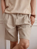 TRYESS-2024 MEN'S CASUAL OUTFITS Men Solid Slant Pocket Plicated Detail Khaki Shorts