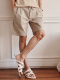 TRYESS-2024 MEN'S CASUAL OUTFITS Men Solid Slant Pocket Plicated Detail Khaki Shorts