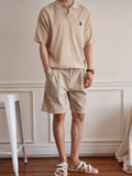 TRYESS-2024 MEN'S CASUAL OUTFITS Men Solid Slant Pocket Plicated Detail Khaki Shorts