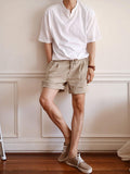 TRYESS-2024 MEN'S CASUAL OUTFITS Men Solid Slant Pocket Plicated Detail Khaki Shorts