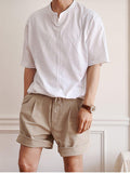 TRYESS-2024 MEN'S CASUAL OUTFITS Men Solid Slant Pocket Plicated Detail Khaki Shorts