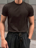 TRYESS-2024 NEW TRENDS MEN'S FASHION OUTFITS Men Cotton Solid Round Neck Tee