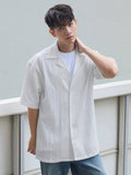 TRYESS-2024 NEW TRENDS MEN'S FASHION OUTFITS Men's Summer Short Sleeve Casual Solid Color Shirt With Contrasting Collar