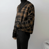 Tryess-TRY No. 1142 PLAID V-NECK SWEATER