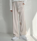 Tryess-TRY No. 5176 DRAPE TOP FOLDED WIDE STRAIGHT PANTS