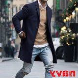 winter outfits men Autumn and Winter Color Simple Men's Mid-Length Woolen Coat Slim Fit plus Size Trench Coat