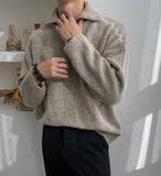 Tryess-TRY No. 5555 KNITTED HALF TUTryess-TRYLENECK COLLAR HALF ZIP-UP SWEATER