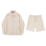 TRYESS- TRY7080 KHAKI CREAM LINEN COLLAR SHIRT & SHORTS