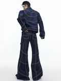 TRYESS-men fall outfits -  Oversize Stitch Denim Jacket & Wide-leg Stitch Denim Jeans Setup NA676