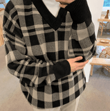 Tryess-TRY No. 1142 PLAID V-NECK SWEATER