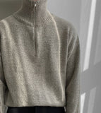 Tryess-TRY No. 5555 KNITTED HALF TUTryess-TRYLENECK COLLAR HALF ZIP-UP SWEATER