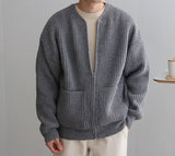 Tryess-TRY No. 4454 KNITTED ROUND-NECK CARDIGAN SWEATER