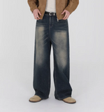 TRYESS- TRY10958 WASHED BLUE DENIM RELAX STRAIGHT JEANS