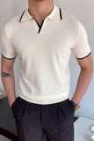 TRYESS TRYESS - Fashion Contrast Colors Short Sleeve Knit Polo Shirt