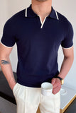 TRYESS TRYESS - Fashion Contrast Colors Short Sleeve Knit Polo Shirt