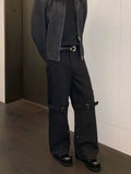 Tryess- Adjustable Strap Straight-leg Pants