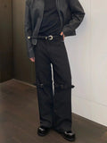 Tryess- Adjustable Strap Straight-leg Pants