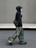 Tryess- Baggy Cargo Denim Pants