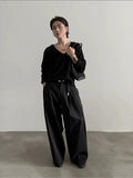 Tryess- Belt Loops Wide-Leg High-Waist Pants