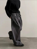 Tryess- Belt Loops Wide-Leg High-Waist Pants