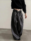 Tryess- Belt Loops Wide-Leg High-Waist Pants