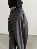 Tryess- Belt Loops Wide-Leg High-Waist Pants