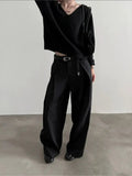 Tryess- Belt Loops Wide-Leg High-Waist Pants