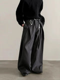 Tryess- Belt Loops Wide-Leg High-Waist Pants