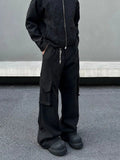 Tryess- Black Wide-Leg Cargo Pants