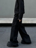 Tryess- Black Wide-Leg Cargo Pants