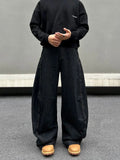 Tryess- Black Wide-Leg Denim Pants