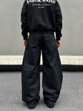 Tryess- Black Wide-Leg Denim Pants