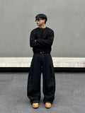 Tryess- Black Wide-Leg Denim Pants