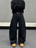 Tryess- Black Wide-Leg Denim Pants