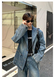 Tryesstore-Streetwear Men Outfits Tomboy Fits -90s streetwear   New Fashion Pants  trendy Y2K men styleBlue Denim Jacket & Wide-leg Jeans Set