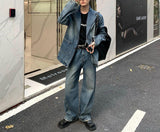 Tryesstore-Streetwear Men Outfits Tomboy Fits -90s streetwear   New Fashion Pants  trendy Y2K men styleBlue Denim Jacket & Wide-leg Jeans Set