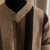 Tryess- Brown V Neck Striped Sweater