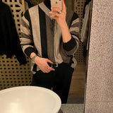 Tryess- Brown V Neck Striped Sweater