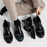 Tryess- Seogye Contrast Piping Patent Derby Shoes