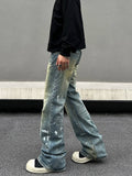 Tryess- Distressed Paint Splatter Wide-Leg Jeans