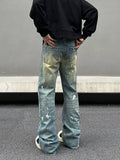 Tryess- Distressed Paint Splatter Wide-Leg Jeans