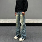 Tryess- Distressed Paint Splatter Wide-Leg Jeans