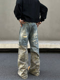 Tryess- Distressed Patchwork Wide-Leg Jeans