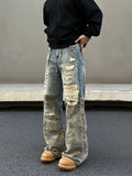 Tryess- Distressed Patchwork Wide-Leg Jeans