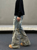 Tryess- Distressed Patchwork Wide-Leg Jeans