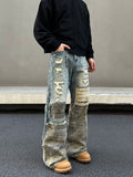 Tryess- Distressed Patchwork Wide-Leg Jeans