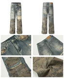 Tryess- Distressed Patchwork Wide-Leg Jeans