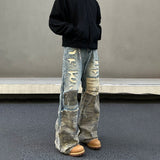 Tryess- Distressed Patchwork Wide-Leg Jeans